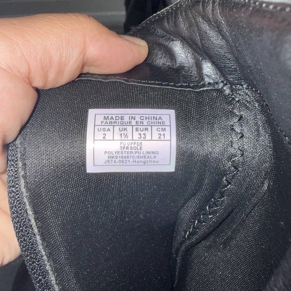 Michael Kors Shea Kids Knee High Riding Boots Black Gray Logo Zip US 2 Girls